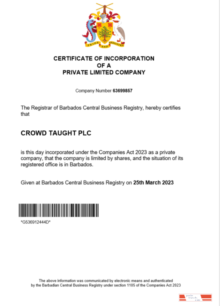 Barbados certificate of registration Word and PDF template
